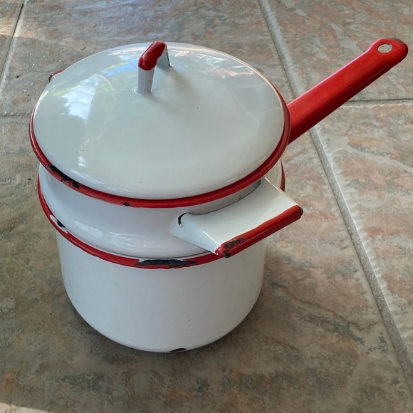 Kitchen Vintage Enamelware Double Boiler Poshmark